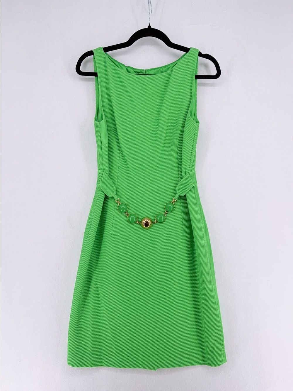 Milly Dress Women's Green Sheath Beaded Waist Boat Neck size 6